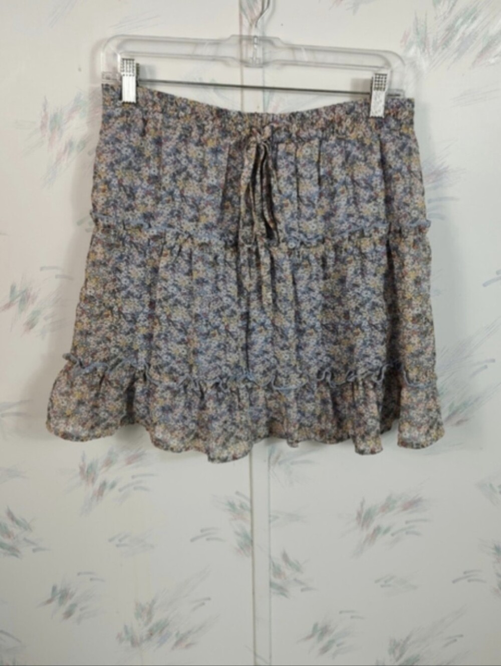 Women's Floral Mini Skirt, Blue and Yellow, Size Juniors Large